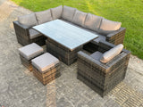 Fimous 9 Seats Dark Mixed Grey Rattan Garden Furniture Corner Sofa Set Adjustable Dining Or Coffee Table Chair Left Corner