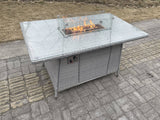 Fimous Rattan Garden Furniture Set Gas Fire Pit Lounge Sofa Chair Dining Set With 2 Side Table And 2 PC Arm Chair Footstool
