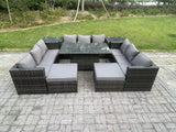 Fimous Wicker PE Rattan Garden Furniture Sofa Set Outdoor Adjustable Rising Lifting Dining Table Set with 2 Side Tables 2 Footstools 11 Seater Dark Grey Mixed