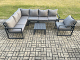 Fimous Aluminium Garden Furniture Set Outdoor Lounge Corner Sofa Chair Square Coffee Table Sets Dark Grey 7 Seater