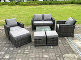 Fimous 7 Seater Dark Grey Mixed High Back Rattan Sofa Set Square Coffee Table Garden Furniture Outdoor 3 Stools