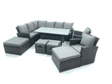 Fimous Outdoor Furniture Garden Dining Set Rattan Corner Sofa Set with 4 Footstools 2 Armchairs Dark Grey Mixed