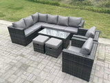 Fimous 10 Seater Rattan Corner Sofa Lounge Sofa Set With Rectangular Coffee Table 2 Stool Dark Grey Mixed Left Hand