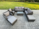 Fimous Patio Garden Furniture Sets Wicker 9 Seater Outdoor Rattan Furniture Sofa Sets with Rectangular Coffee Table Reclining Chair Loveseat Sofa 2 Side Tables 2 Big Footstool