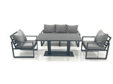 Fimous Outdoor Aluminium Garden Furniture Set with Adjustable Rising Lifting Dining Table 3 Seater Sofa 2 Chair Dark Grey