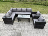 Fimous 8 Seater Rattan Corner Sofa Lounge Sofa Set With Rectangular Coffee Table 2 Arm Chair Dark Grey Mixed Left Hand