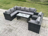 Fimous 8 Seater Rattan Corner Sofa Lounge Sofa Set With Rectangular Coffee Table 2 Arm Chair Dark Grey Mixed Left Hand
