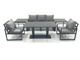Fimous Outdoor Aluminium Garden Furniture Set with Adjustable Rising Lifting Dining Table 3 Seater Sofa 2 Chair 2 Side Tables Dark Grey