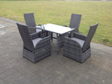 Fimous Oblong Rectangular Table Adjustable Reclining Chair Rattan Dining Set Outdoor Garden Furniture Table And Chair Set Mixed Grey 4 Chairs