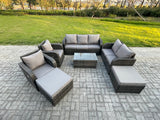 Fimous Wicker PE Rattan Garden Furniture Set 9 Seater Outdoor Lounge Sofa Set with Love Sofa Coffee Table 2 Big Footstool Dark Grey Mixed