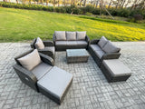 Fimous Wicker PE Rattan Garden Furniture Set 9 Seater Outdoor Lounge Sofa Set with Love Sofa Coffee Table 2 Big Footstool Dark Grey Mixed