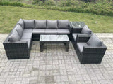 Fimous 8 Seater Rattan Corner Sofa Lounge Sofa Set With Rectangular Coffee Table Side Table 2 Arm Chair Dark Grey Mixed Left Hand