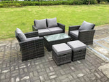 Fimous 6 Seater Dark Grey Mixed High Back Rattan Sofa Set Rectangular Coffee Table Garden Furniture Outdoor 2 Stools