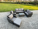 Fimous 8 Seater Rattan Wicker Garden Furniture Patio Conservatory Sofa Set with Rectangular Coffee Table 3 Seater Sofa Love Sofa Big Footstool