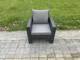 Fimous Outdoor Garden Dining Set Wicker PE Rattan Furniture Sofa with Rectangular Dining Table Double Seat Sofa 2 Side Tables 2 Small Footstools Dark Grey Mixed