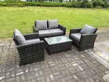 Fimous 4 Seater Grey Mixed High Back Rattan Sofa Set Rectangular Coffee Table Garden Furniture Outdoor Patio
