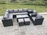 Fimous 10 Seater Rattan Corner Sofa Lounge Sofa Set With Rectangular Coffee Table Side Table 2 Arm Chair and 2 Stools Dark Grey Mixed