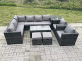 Fimous 10 Seater Rattan Corner Sofa Lounge Sofa Set With Rectangular Coffee Table Side Table 2 Arm Chair and 2 Stools Dark Grey Mixed