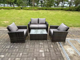 Fimous 4 Seater Grey Mixed High Back Rattan Sofa Set Rectangular Coffee Table Garden Furniture Outdoor Patio