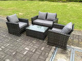 Fimous 4 Seater Grey Mixed High Back Rattan Sofa Set Rectangular Coffee Table Garden Furniture Outdoor Patio