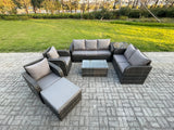 Fimous 8 Seater Rattan Wicker Garden Furniture Patio Conservatory Sofa Set with Rectangular Coffee Table 3 Seater Sofa Love Sofa Big Footstool Side Table