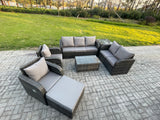 Fimous 8 Seater Rattan Wicker Garden Furniture Patio Conservatory Sofa Set with Rectangular Coffee Table 3 Seater Sofa Love Sofa Big Footstool Side Table