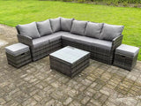 Fimous High Back Dark Mixed Grey Rattan Corner Sofa Set Outdoor Furniture Square Coffee Table 2 Small Footstools 8 Seater