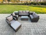 Fimous 8 Seater Rattan Wicker Garden Furniture Patio Conservatory Sofa Set with Rectangular Coffee Table 3 Seater Sofa Love Sofa Big Footstool 2 Side Tables