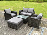 Fimous 5 Seater Dark Grey Mixed High Back Rattan Sofa Set Rectangular Coffee Table Garden Furniture Outdoor Patio