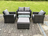 Fimous 5 Seater Dark Grey Mixed High Back Rattan Sofa Set Rectangular Coffee Table Garden Furniture Outdoor Patio