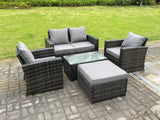 Fimous 5 Seater Dark Grey Mixed High Back Rattan Sofa Set Rectangular Coffee Table Garden Furniture Outdoor Patio