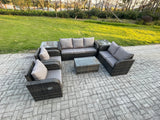 Fimous 7 Seater Rattan Wicker Garden Furniture Patio Conservatory Sofa Set with Rectangular Coffee Table 3 Seater Sofa Love Sofa 2 Side Tables