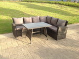 Fimous High Back Grey Mixed Outdoor garden furniture Rattan Corner Sofa Dining Set Table 6 Seater right corner