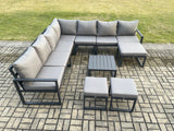 Fimous Aluminium Outdoor Garden Furniture Set Lounge Corner Sofa Square Coffee Table Sets with 3 Footstools Dark Grey