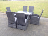 Fimous Oblong Rectangular Table Adjustable Reclining Chair Rattan Dining Set Outdoor Garden Furniture Table And Chair Set Mixed Grey 6 Chairs