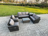 Fimous 7 Seater Rattan Wicker Garden Furniture Patio Conservatory Sofa Set with Rectangular Coffee Table 3 Seater Sofa Love Sofa Side Table