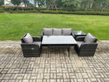 Fimous Wicker PE Rattan Garden Furniture Set Outdoor Rectangular Dining Table and Chair Sofa Set With Side Table Dark Grey Mixed