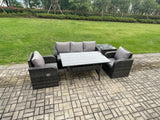 Fimous Wicker PE Rattan Garden Furniture Set Outdoor Rectangular Dining Table and Chair Sofa Set With Side Table Dark Grey Mixed