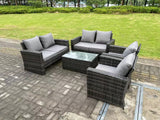 Fimous 6 Seater Dark Grey Mixed High Back Rattan Sofa Set rectangular Coffee Table Garden Furniture Outdoor Patio