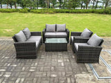 Fimous 6 Seater Dark Grey Mixed High Back Rattan Sofa Set rectangular Coffee Table Garden Furniture Outdoor Patio