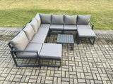 Fimous Aluminium Outdoor Garden Furniture Set Lounge Corner Sofa Square Coffee Table Sets with 2 Big Footstools Dark Grey