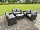 Fimous 6 Seater Dark Grey Mixed High Back Rattan Sofa Set rectangular Coffee Table Garden Furniture Outdoor Patio