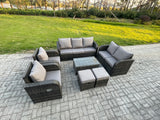 Fimous 9 Seater Rattan Wicker Garden Furniture Patio Conservatory Sofa Set with Rectangular Coffee Table 3 Seater Sofa Love Sofa 2 Small Footstools