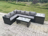 Fimous 6 Seater Rattan Corner Sofa Lounge Sofa Set With Rectangular Coffee Table Side Table Dark Grey Mixed Left Hand