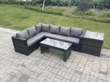 Fimous 6 Seater Rattan Corner Sofa Lounge Sofa Set With Rectangular Coffee Table Side Table Dark Grey Mixed Left Hand