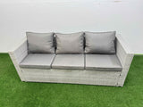 Fimous Rattan Garden Furniture Dining Set 8 seater Patio Rectangular Table Sofa Set with 2 Big Stools Light Grey