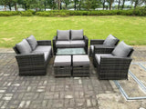 Fimous 8 Seater Dark Grey Mixed High Back Rattan Sofa Set Coffee Table Garden Furniture Outdoor Patio 2 Stools