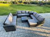 Fimous Patio Garden Furniture Sets Wicker 10 Seater Outdoor Rattan Furniture Sofa Sets with Square Coffee Table Big Footstool Side Table