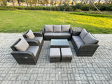 Fimous 9 Seater Rattan Wicker Garden Furniture Patio Conservatory Sofa Set with Rectangular Coffee Table 3 Seater Sofa Love Sofa 2 Small Footstools Side Table