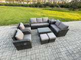 Fimous 9 Seater Rattan Wicker Garden Furniture Patio Conservatory Sofa Set with Rectangular Coffee Table 3 Seater Sofa Love Sofa 2 Small Footstools Side Table